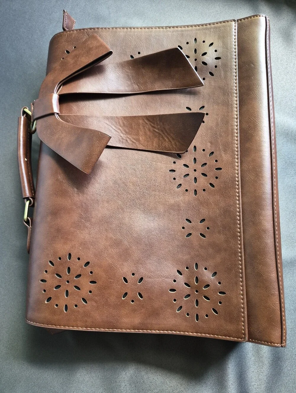 Ecosusi Briefcase Brown Laptop Messenger Bag With Bow Vegan Leather